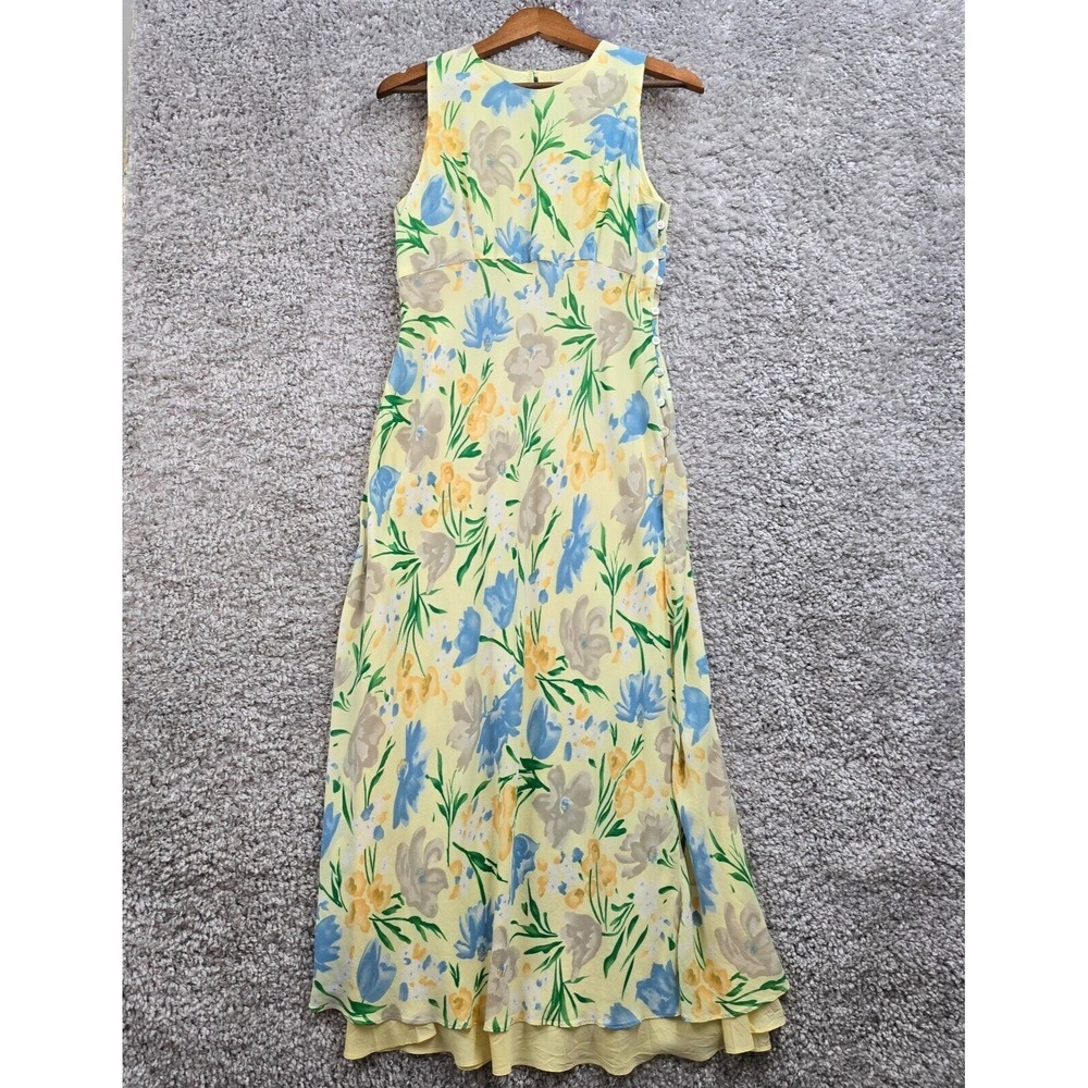 Casual Corner Maxi Dress‎ Women's 10 Yellow Floral Side Button Cottagecore